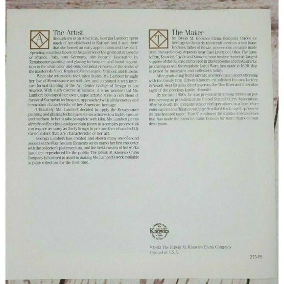 Vintage The Four Ancient Elements Collectible Plate (Earth) By Georgia Lambert - Picture 10 of 10